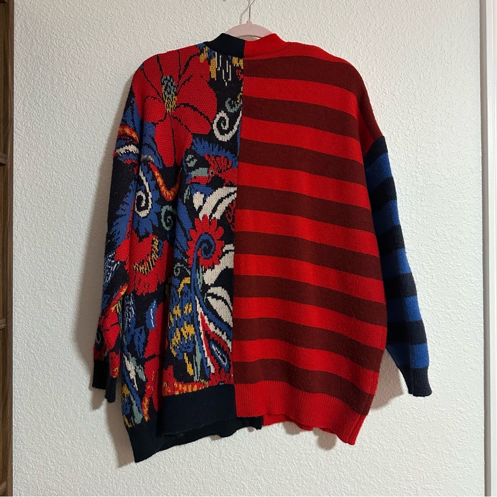 FARM Rio Vintage Forest Striped Floral Patchwork Oversized Knit Cardigan Medium - Picture 4 of 8